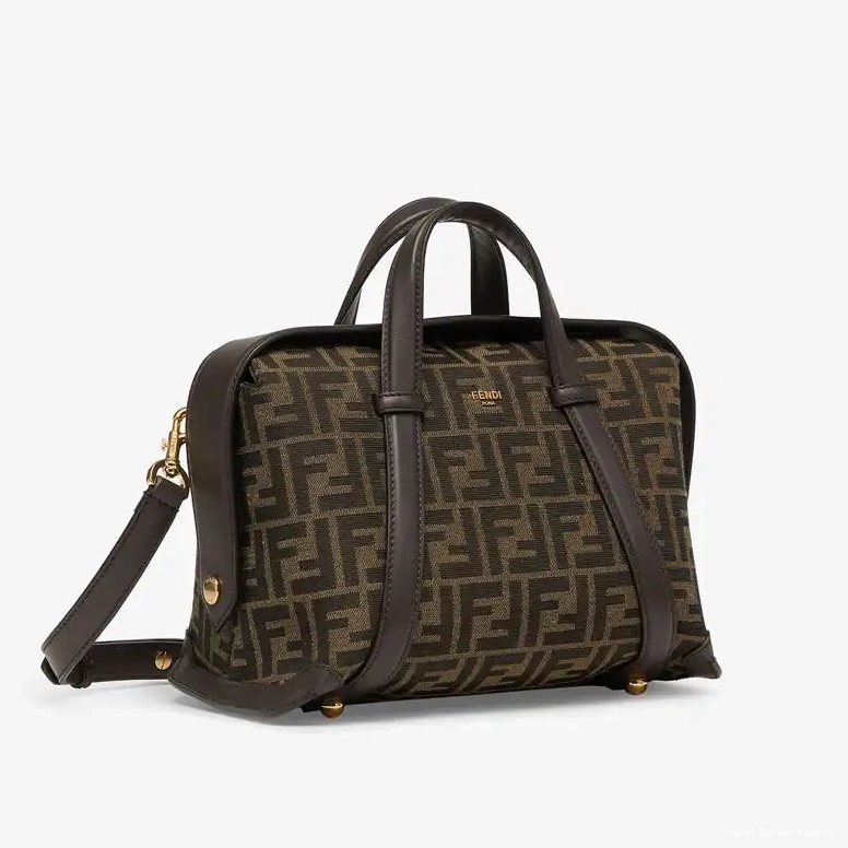 Vintage HOT Brown Fendi FF In Medium 365 Boston Bag Fabric Motif 0426